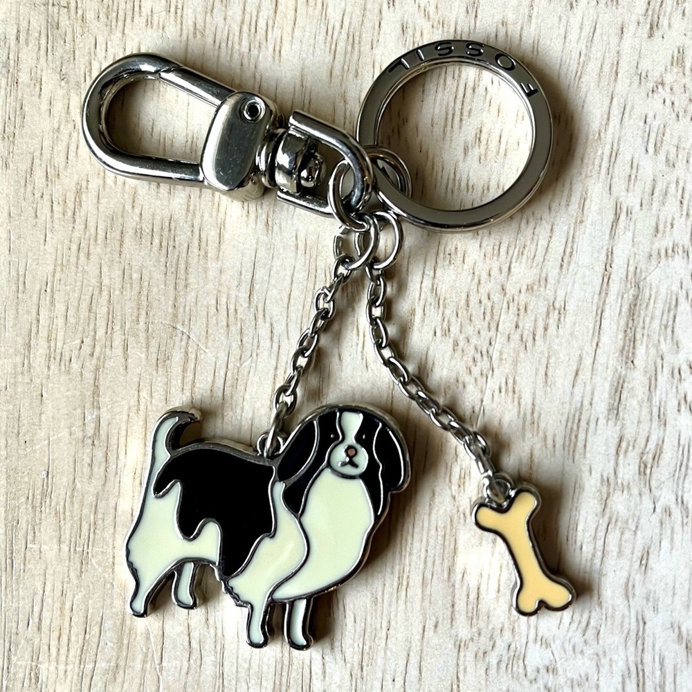 FOSSIL key fob chain puppy and bone enamel charms